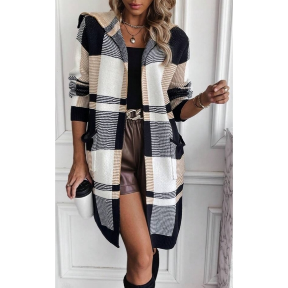 SHEIN Privé Women's Plaid Double Pockets Cardigan With Open Front - Picture 16 of 16